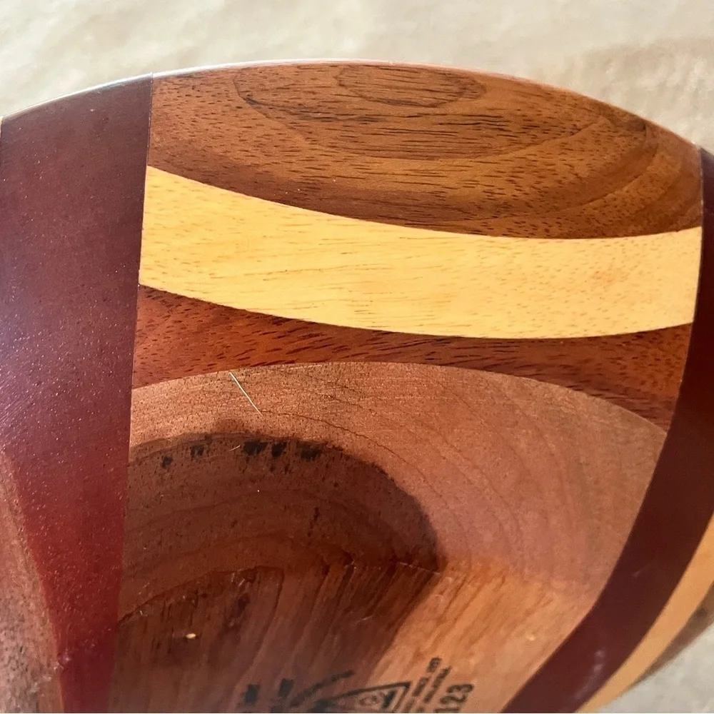 Vintage Malacca Timber Woodwork Inlaid Bowl 123 Malaysia 12